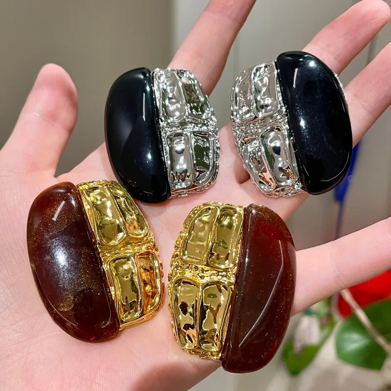 

Fashion Metal Brown Resin Splicing Square Earrings for Women Girls Fashion Vintage Jewelry Gifts 2025