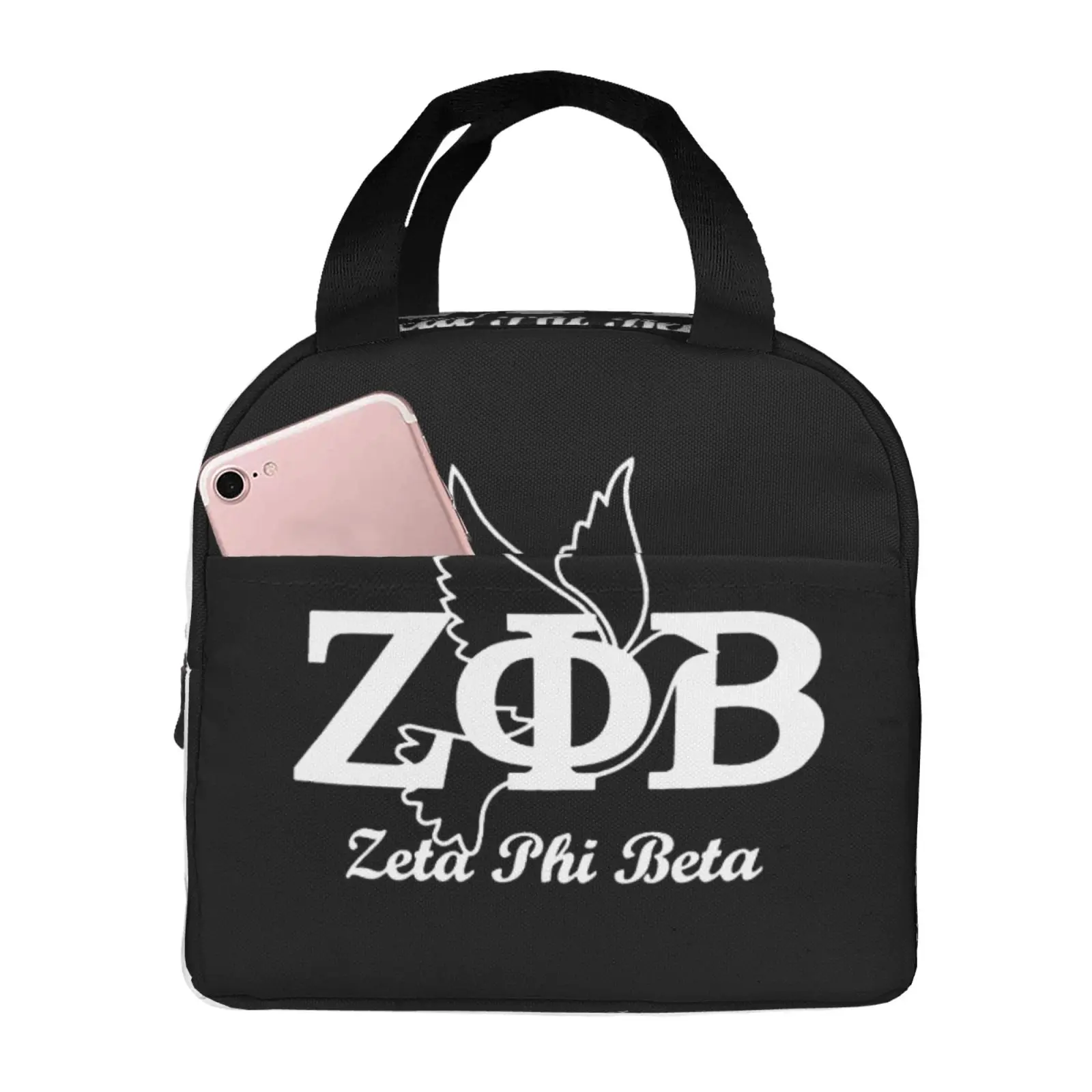 Zeta Phi Beta Dove Print Lunch Bag for Girls Funny Lunch Box Fun Picnic Cooler Bag Portable Zipper Oxford Thermal Lunch Bags
