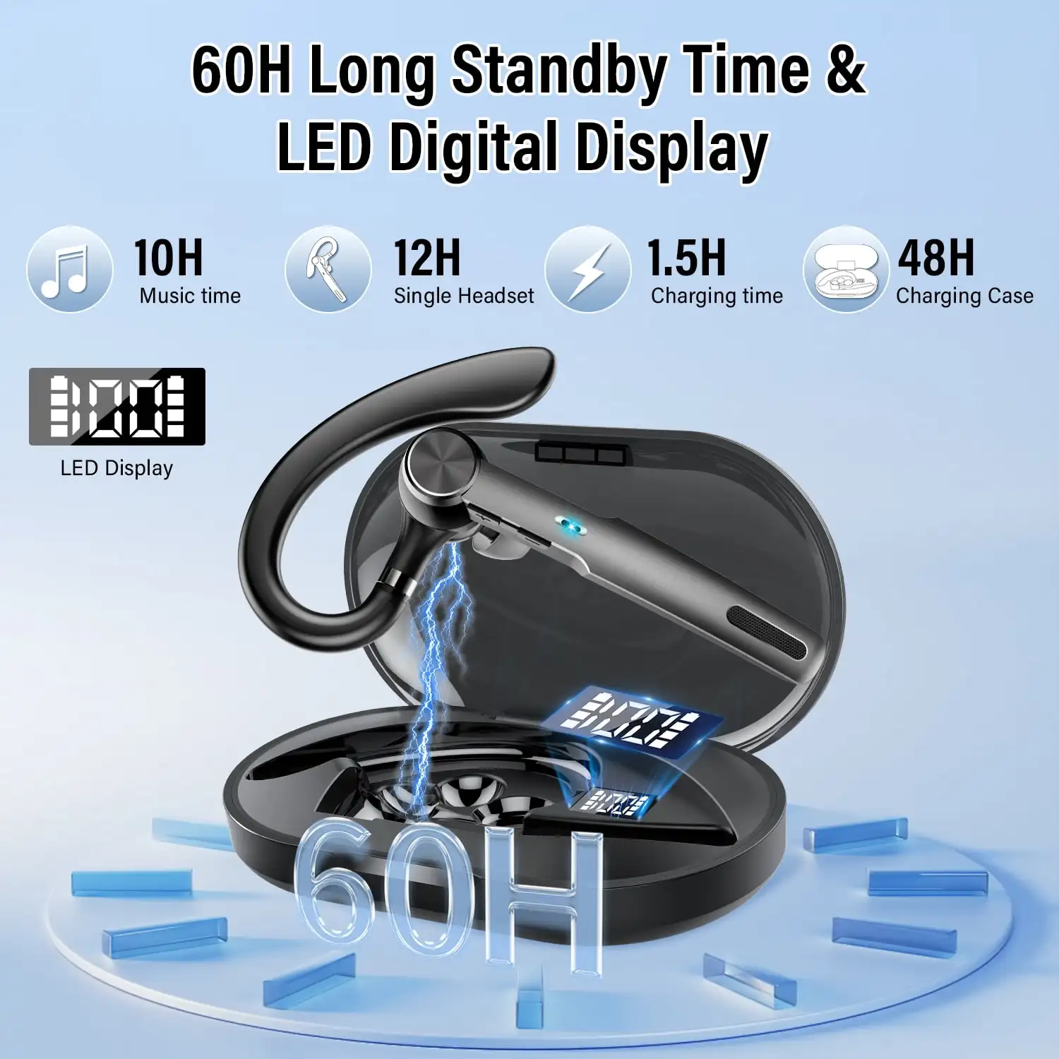 سماعة بلوتوث أذن واحدة مع ميكروفون ENC مع صوت ستيريو HiFi لمدة 72 ساعة وقت التحدث سماعة رأس لاسلكية #2