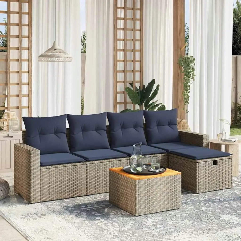 

6 Piece Outdoor Patio Sofa Set with Cushions Gray Rattan Furniture Garden Seating