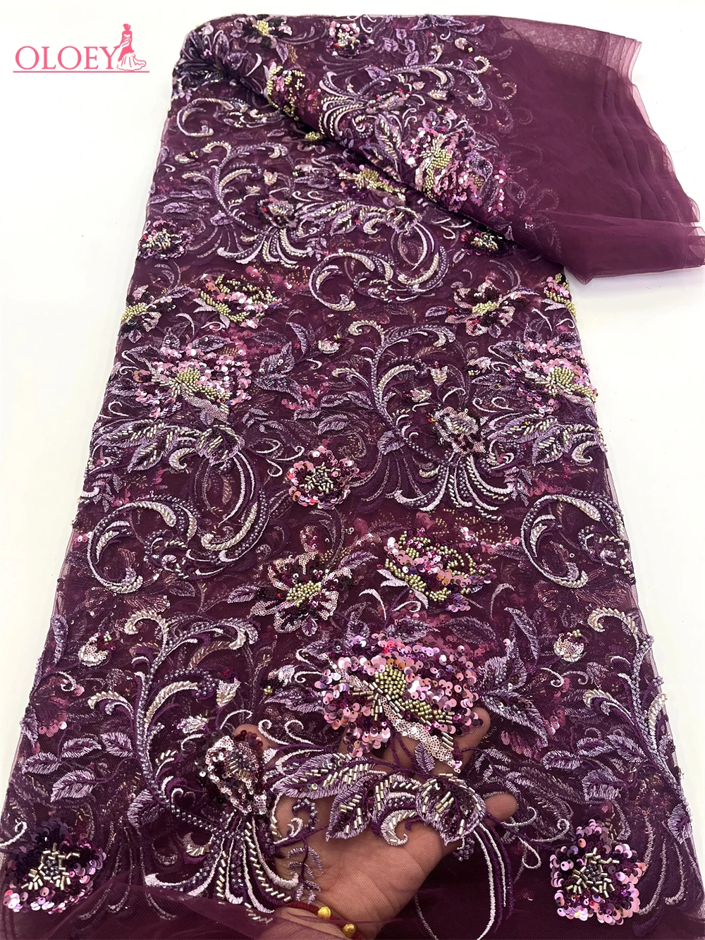 

Latest Hot Sale Fashion Africa Lace Fabric High Quality Handmade Embroidery Lace With Beads Sequins Party For Wedding Dress