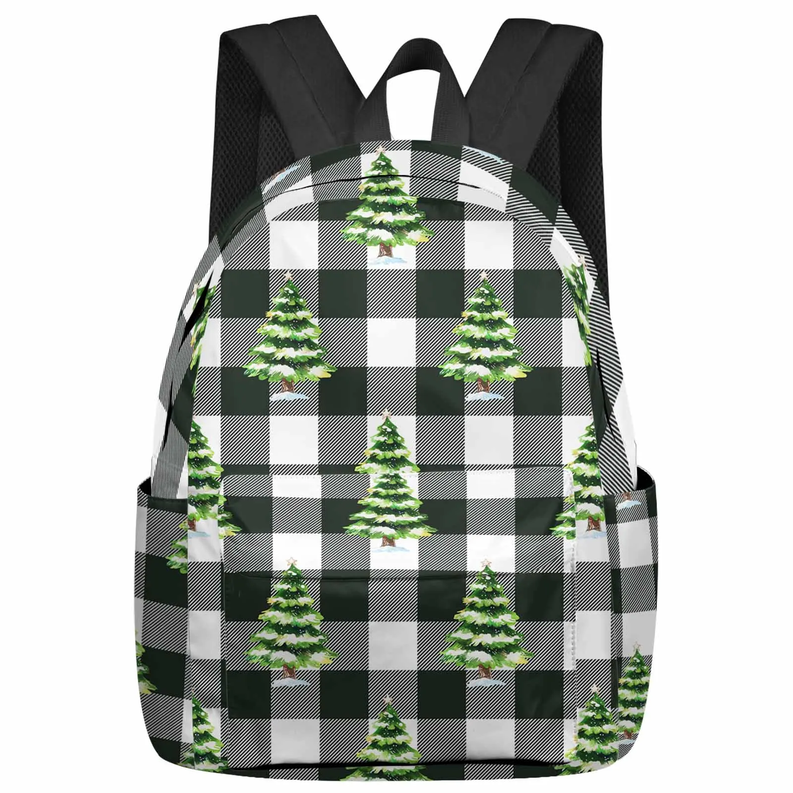 Christmas Tree Grid Hand-Painted Backpack School Bags for Teenagers Students Laptop Bag Women's Casual Travel Backpack