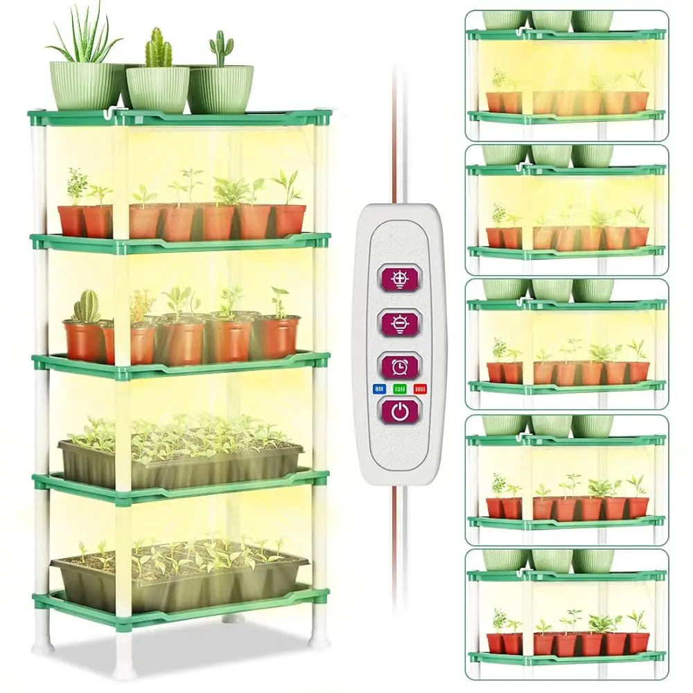 

Tabletop 5-Tier Plant Stand With Grow Lights - Seed Starting Kit Germination Tray Full Spectrum Sunlike Plant Light For Indoor