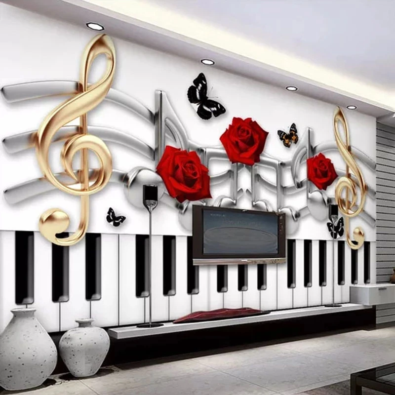Customized 3D Wallpaper Modern Fashion Music Theme Piano Flower Photo Mural Hotel Classroom Living room sofa TV background wall