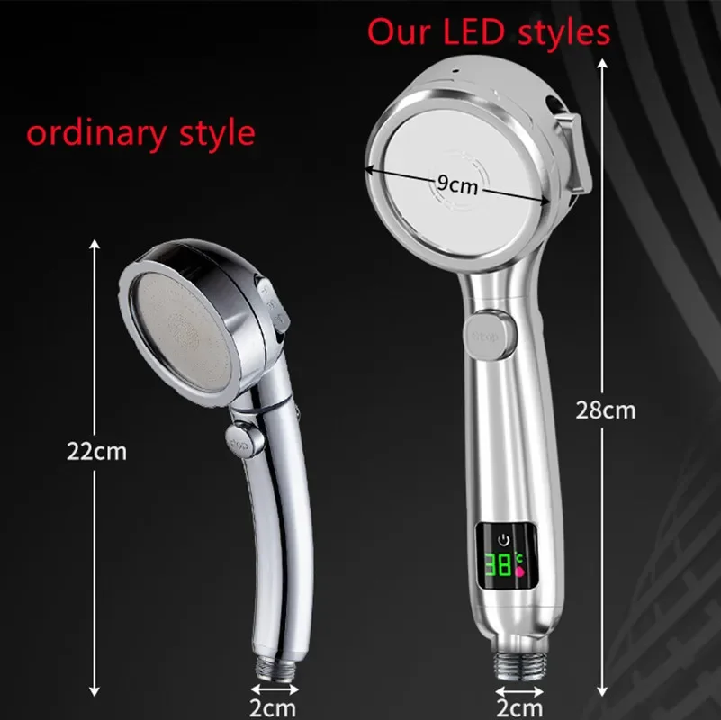 Digital Display Shower Head High Pressure Handheld Bathroom Shower Water Saving Shower Heads 4-Modes Spray Bathroom Accessories