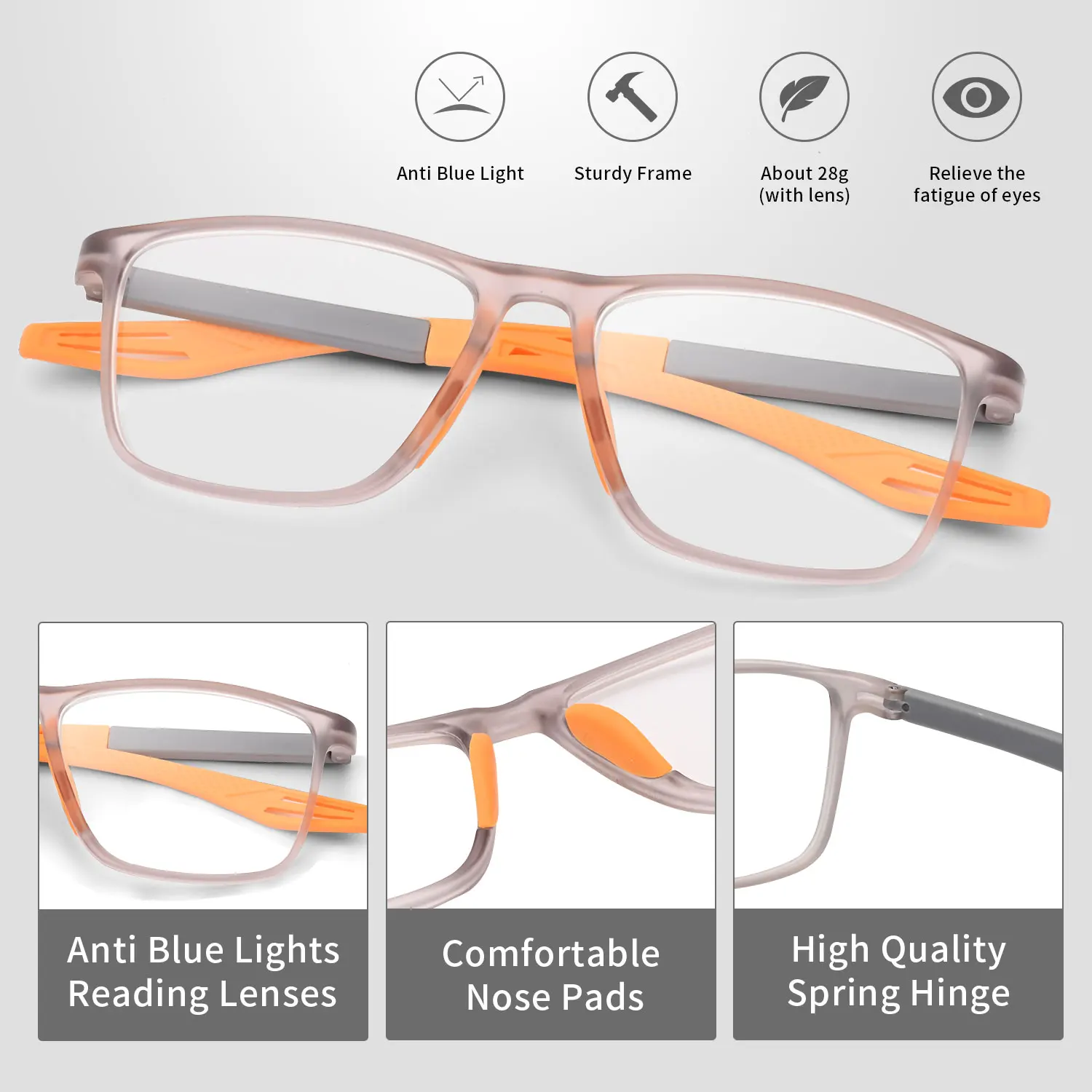 1pack Anti Blue Light Square Prescription Spectacles Women Men Spring Leg Farsightedness Glaasses +1.0 To +3.0 view 5