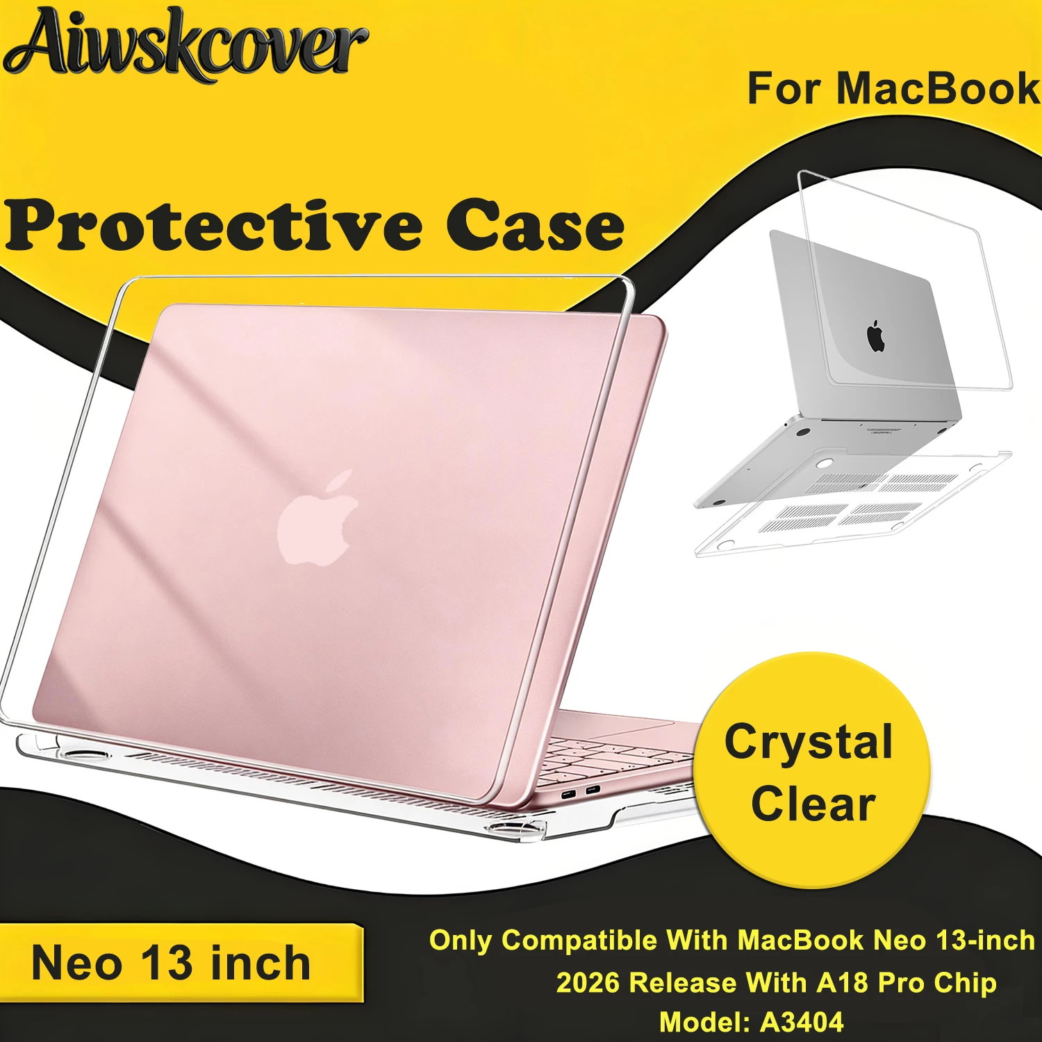

Новый чехол 2026 года для MacBook Neo 13 дюймов (модель A3404) с чипом A18 Pro, устойчивый к царапинам защитный жесткий чехол для Neo 13 дюймов