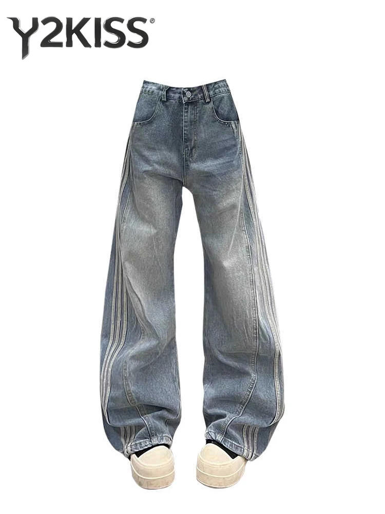 

Женские мешковатые джинсы в американском стиле ретро Y2k, японская уличная одежда, джинсовые брюки в американском стиле ретро 2000-х годов, широкие длинные брюки, новинка в стиле Харадзюку