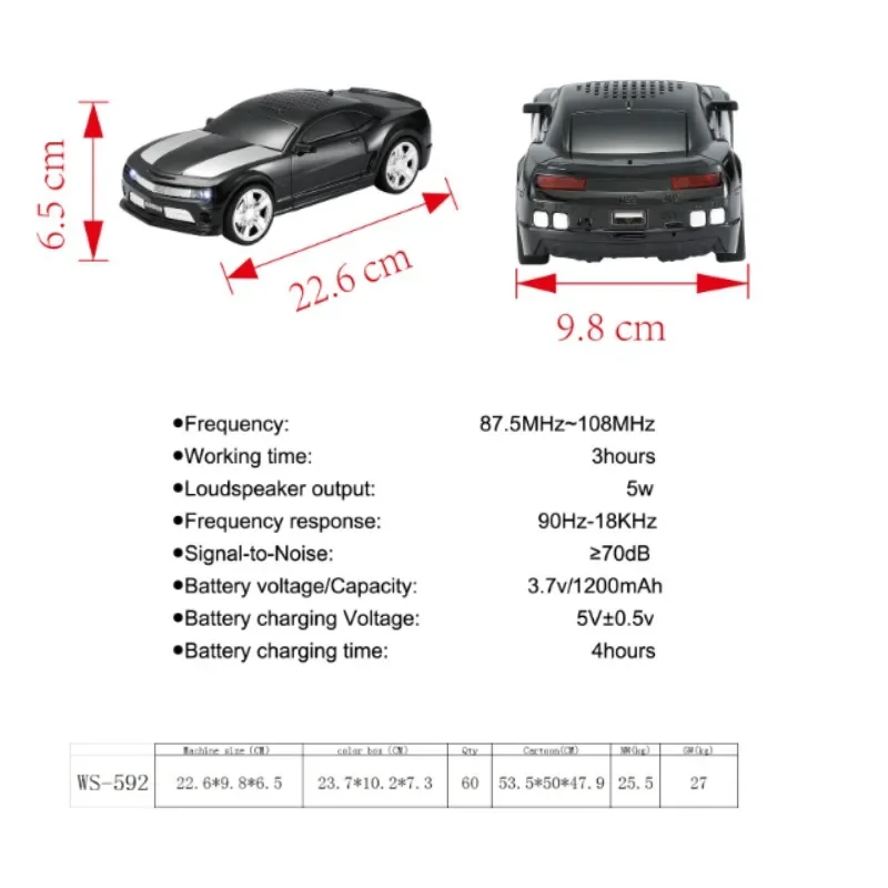 Car Model Bluetooth Speaker Vehicle Design Deep Bass Audio System