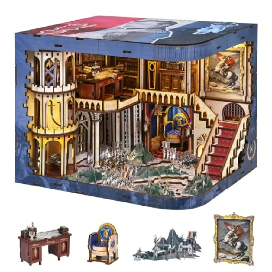 

Набор для сборки миниатюрной книжной полки Magic Booknook с LED-подсветкой, мини-подставка для книг, декор для дома, модель миниатюрной книжной полки в стиле Наполеона