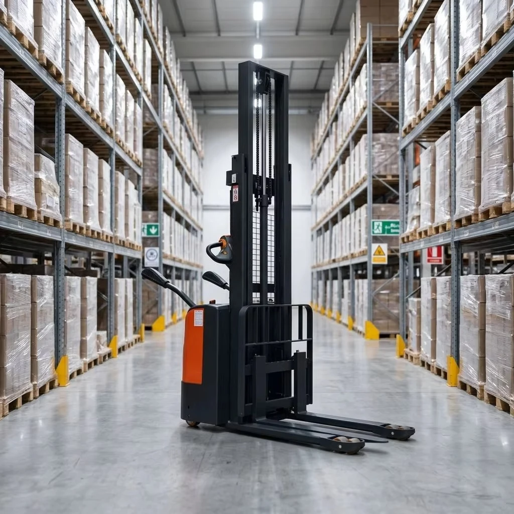 Indoor Cargo Stacking Full Electric Stacker 1500kg 4m Pallet Stacker CE Marked Hydraulic Mast Walk Behind Truck