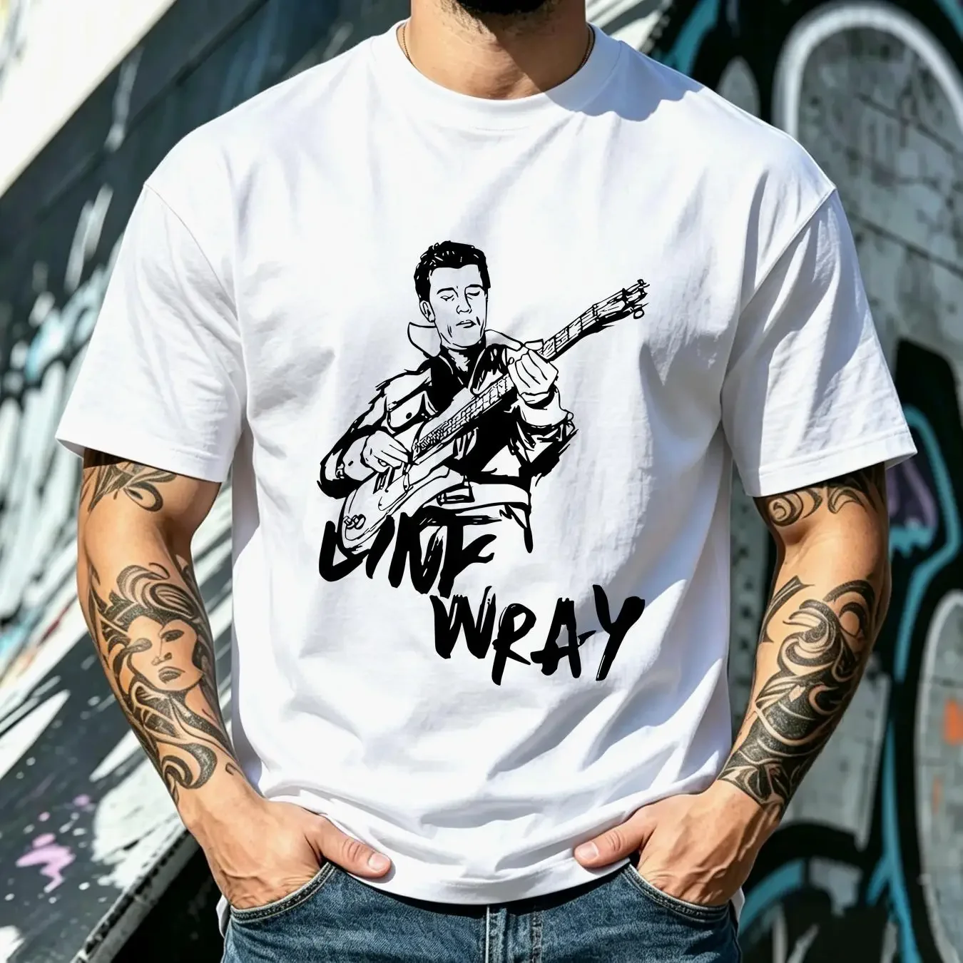 washed T Shirt Link Wray Vintage For Man Woman Cotton White Size S to 4XL FA084 vintage Washed homme Top For Everyday Wear