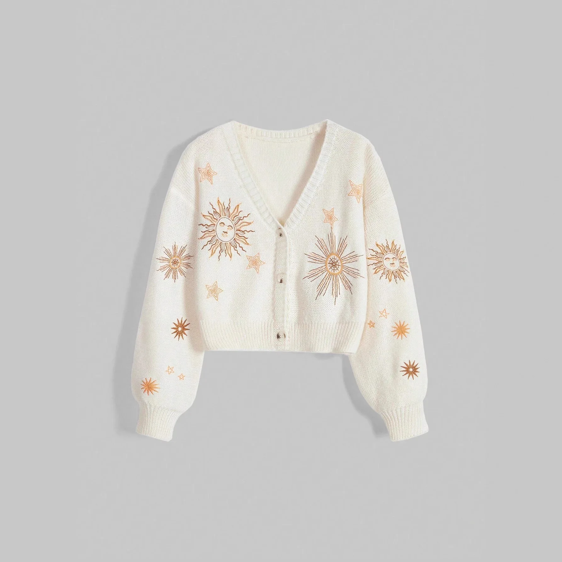 

Women's V-Neck Open Cardigan Loose Casual Sunflower Patterned Sweater Autumn Winter New Arrival Fashion