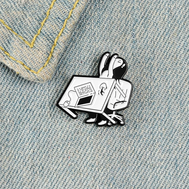 Tired of Working Enamel Pin Custom Black white Brooches Shirt Lapel Bag Crashing Girl Badge Cartoon Jewelry Gift for Friends