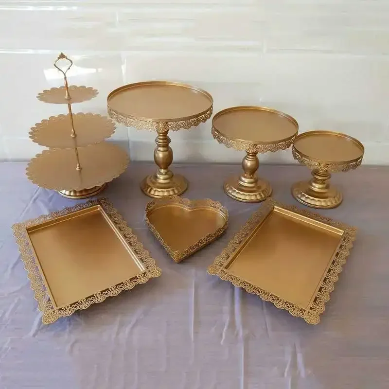 

#c Gold White Metal Grand Baker Cake Stand Set Wedding Cake Tools Fondant Cake Display Kit For Party bakeware Accessory