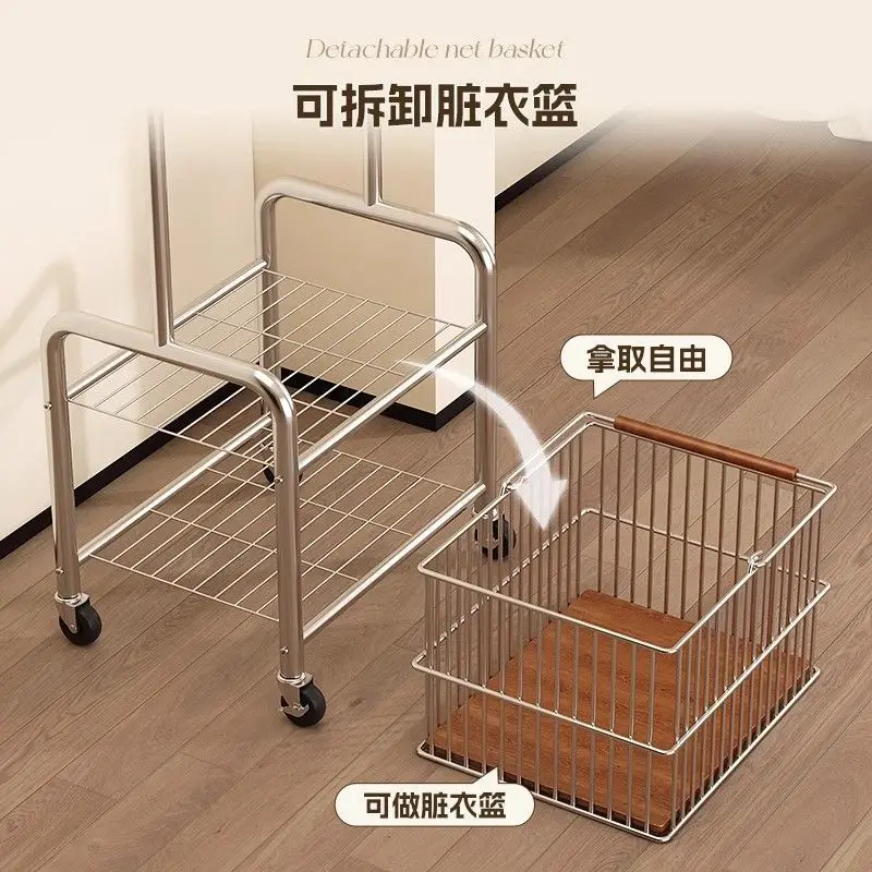 Storage basket, clothes cart, bedroom coat , floor-to-ceiling mobile hanger, household bathroom, laundry basket rack.