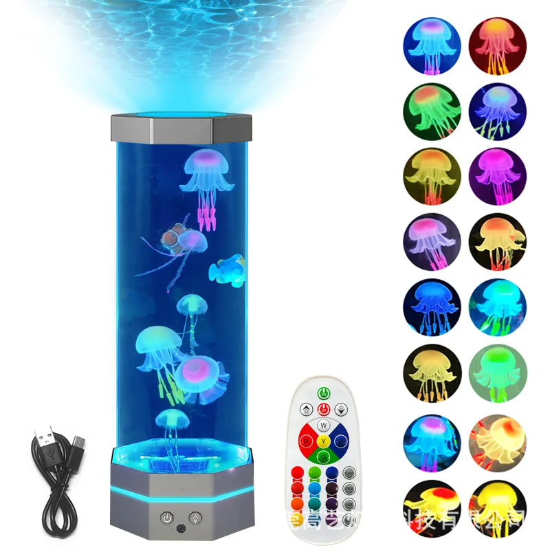 Jellyfish Lava Lamp 17 Colors Changing 15inch Jellyfish Lamp With Remote Control USB Plug-in Bubble Fish Lamp Kids Night Light