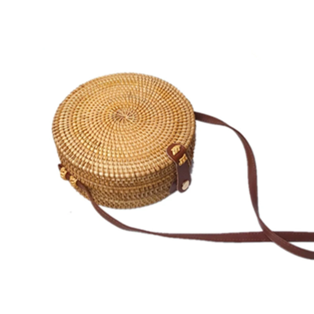 New Bali Vintage Handmade Crossbody Straw Bag Round Beach Bag Girls Circle Rattan Bag Small Bohemian Shoulder Bag