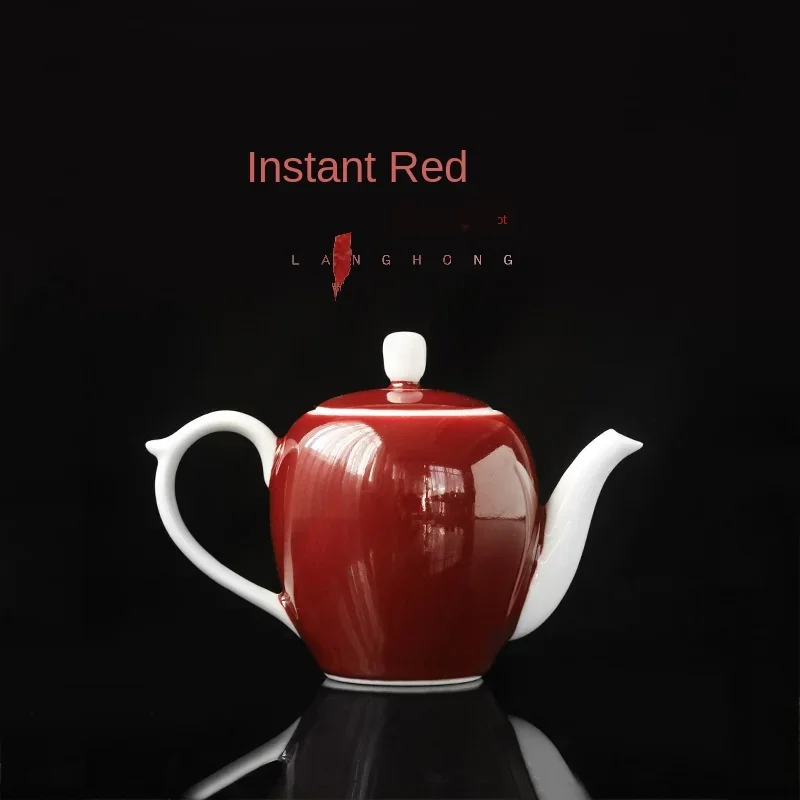 Lang Hong Beauty Shoulder Teapot Handmade Chinese-Style Red Small Teapot Single Teapot Ceramic Kung Fu Tea Making Device Tea Pot