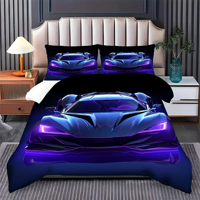 3pcs Bedding Set Featuring a Futuristic Cool Sports Car 3D Design This Includes a Digital Printed Duvet Cover+1/2pillowcases