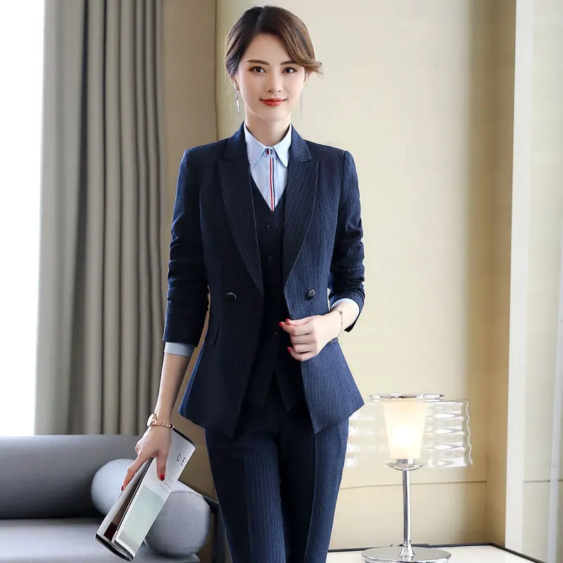 

Autumn and Winter New Noble Wool Striped Suit Three-Piece Pants Formal Wear Korean Slim Slimming Ol Elegant Outfit