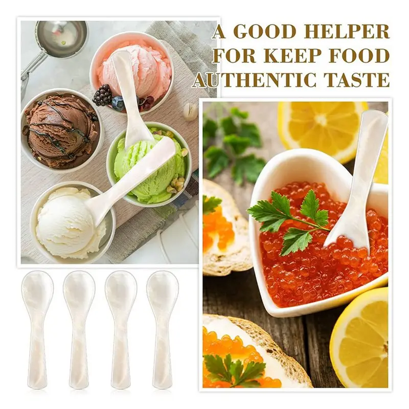 ABRW-48Pcs Caviar Spoons Mother Of Pearl Mop Spoons With Hand Craft For Caviar, Egg, Ice Cream, Salt, Coffee Serving