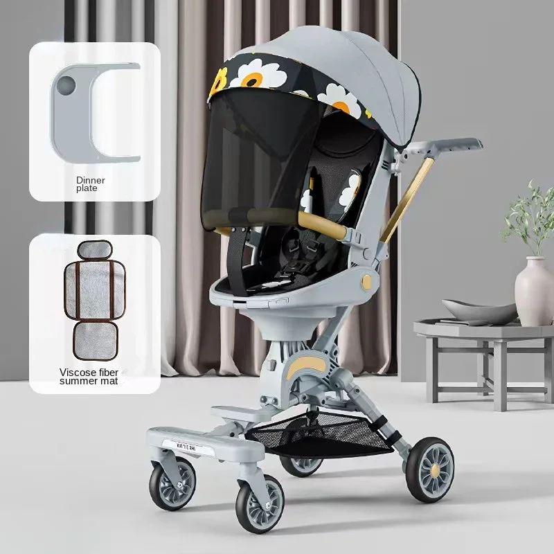 

Baby Stoller Can Lie and Sit 0-3 Years Old High Landscape Light and Foldable Two-way Baby Stroller Carry on Travel Stroller