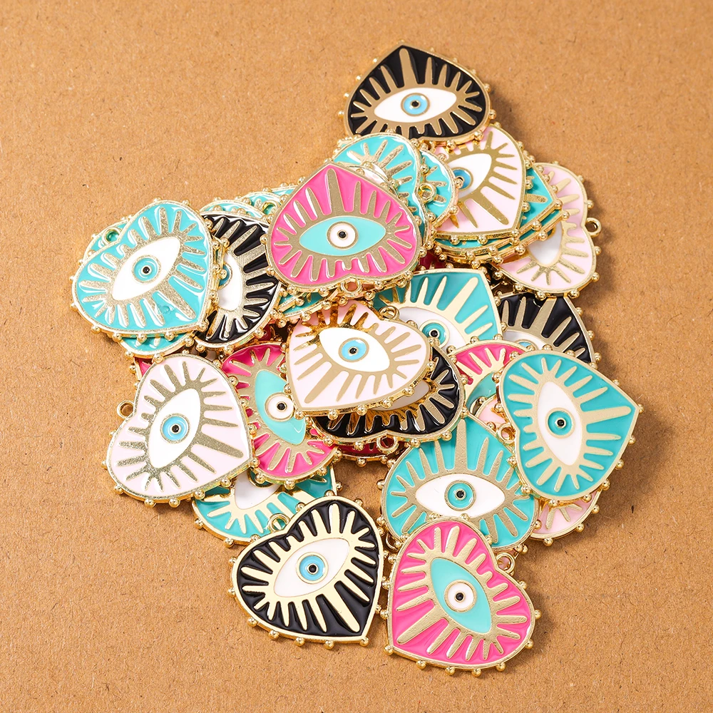 10pcs New Enamel Eyes Love Heart Charms Pendants for Necklace Earrings Bracelet DIY Jewelry Making Accessories Supplies