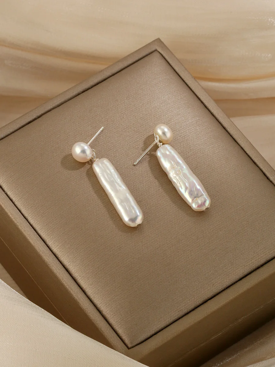 

Lii Ji 925 Sterling Silver Real Pearl Baroque Pearl Earrings for Womens Boho Jewelry Korean style
