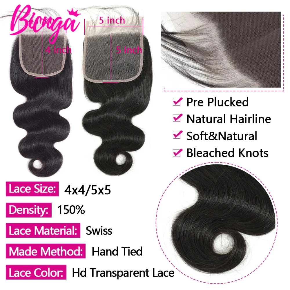 Body Wave Bundles Human Hair With 4x4/5x5 Lace Closure 28 30 32 inch Human Hair Bundles With Closure Brazilian Raw Hair Bundles