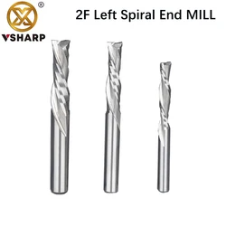 Vsharp 3.175 4 5 6mm Shank 2 Flute Left Spiral End Mill Tungsten Carbide Double Edge Down Cut Milling Cutter For Acrylic MDF PVC