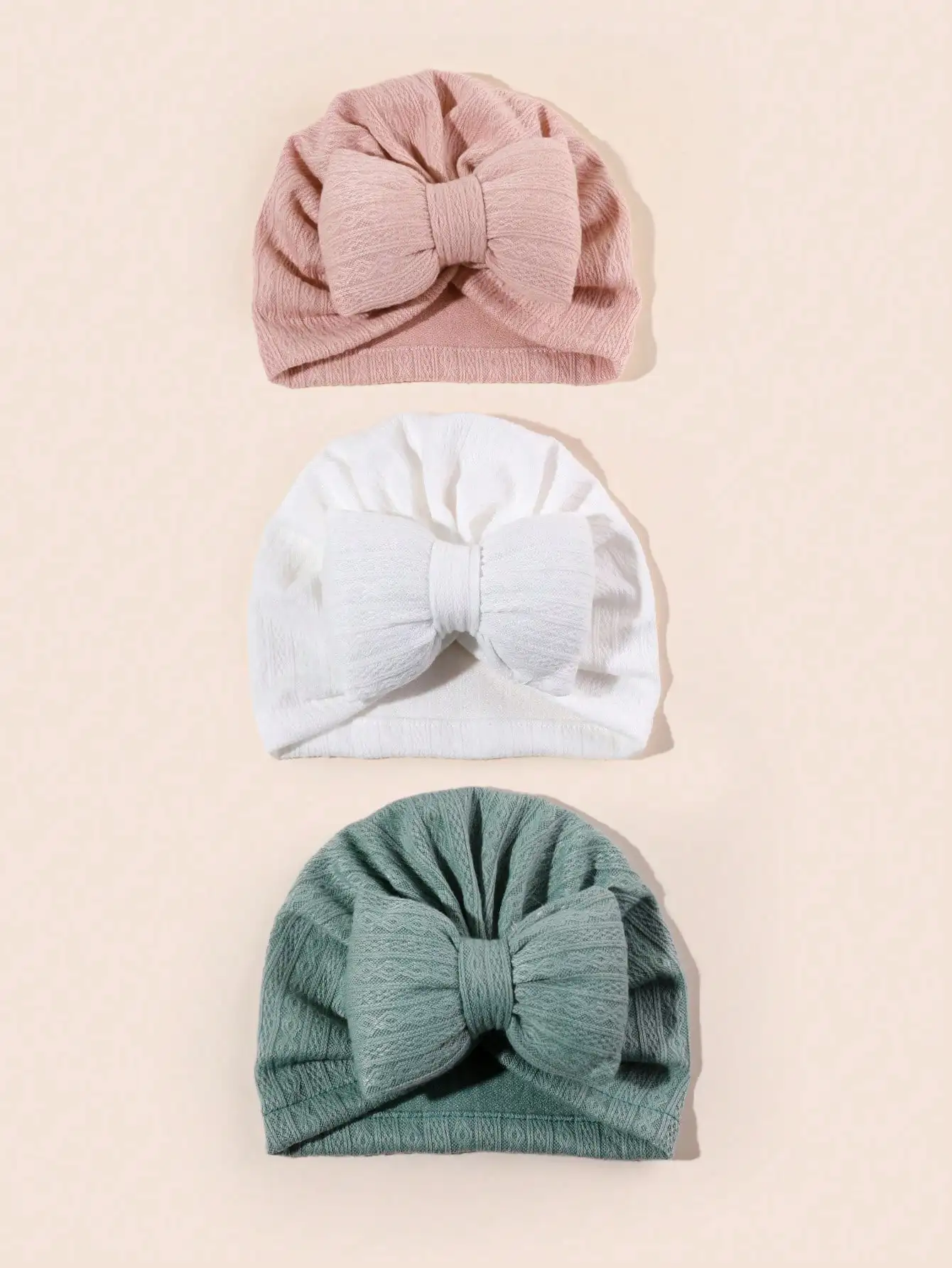 3pcs/set Lovely Bowknot Knitted Baby Hat Cute Solid Color Baby Girls Boys Hat Turban Soft Infant Cap Pillow Beanies Head Wraps