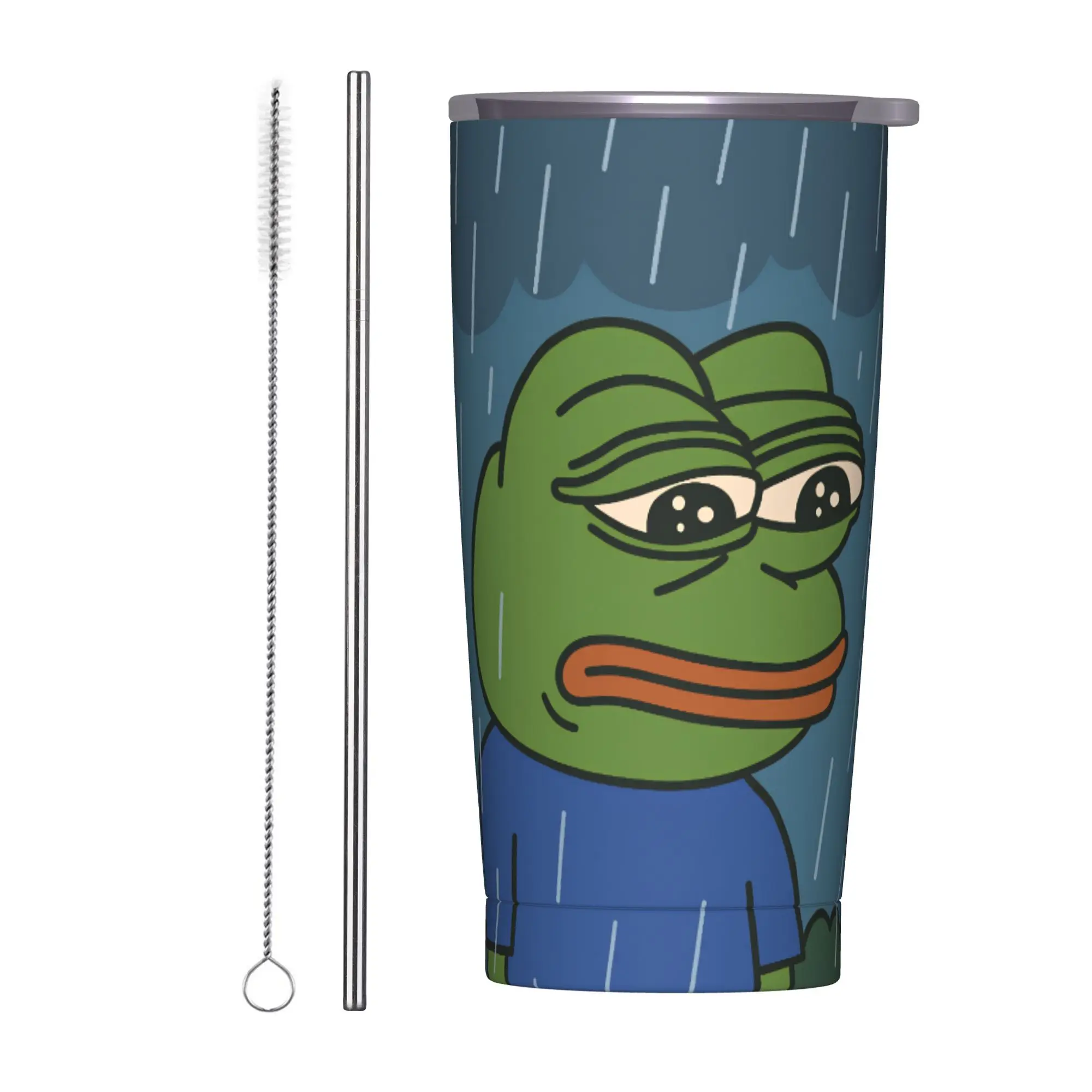 Sad Pepes Frog Tumbler Vacuum Insulated Stupid Meme Coffee Cups with Lid Straw Double Wall Mug Hot Cold Drink, 20oz