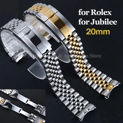 20mm Stainless Steel Watch Strap for Rolex Daytona Diving Bracelet for Jubilee Curved End Metal Wrist Band Solid Folding Buckle