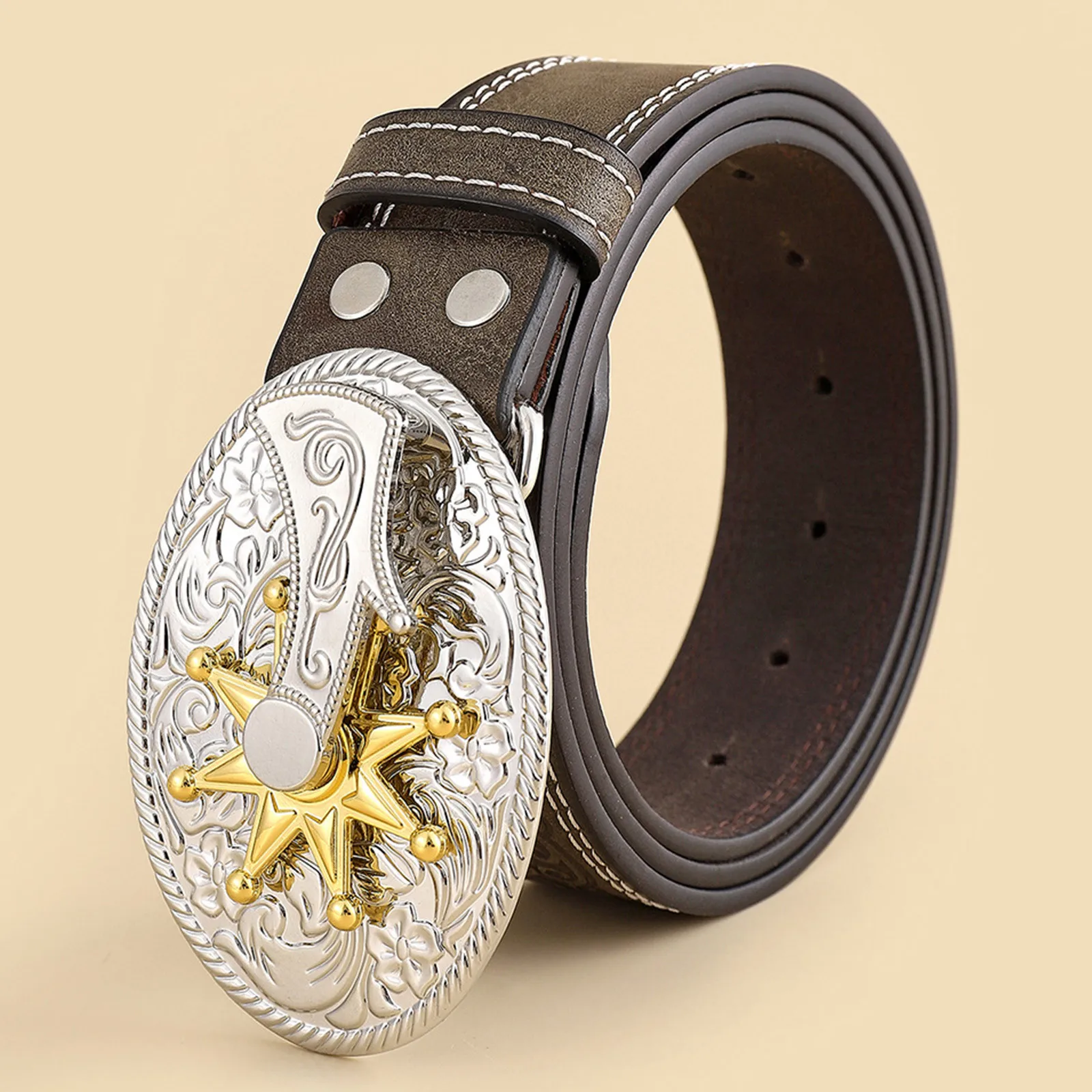 

Women'S Cowboy Belt Western Leather Buckle Belts Pattern Belt Floral Engraved Buckle Belt For Men Korean Version Pants Belt