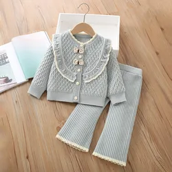 Girls Knitted Clothing Sets Spring Autumn 2026 Children Woolen Jersey Sweaters Coats Pants Princess Suit For Baby Outfits Kids 6