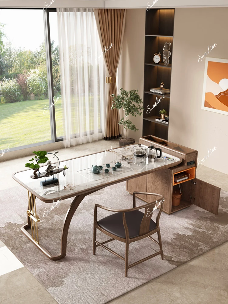 Solid wood tea table and chair combination home new Chinese style tea drinking office, modern zen slate