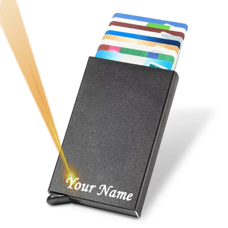 Men ID Credit Bank Card Holder Wallet Personalized Custom Logo Name Anti Rfid Smart Anti Rfid Blocking Magic Pop Up Card Holder