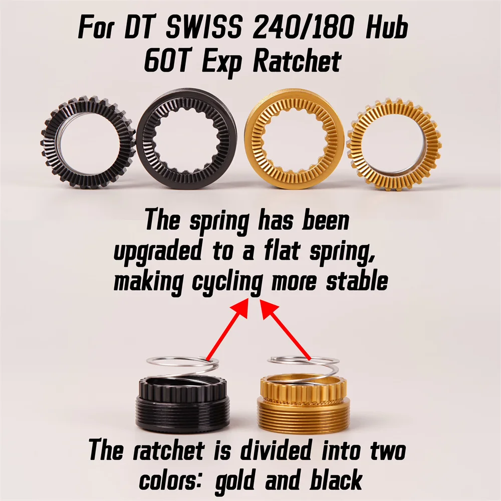 For DTSwiss EXP60T Threaded Star Ratchet Kit: Black/Gold 60 Teeth Ratchet Outer Hub, Compatible With EXP36T 54T 60T Star Ratchet