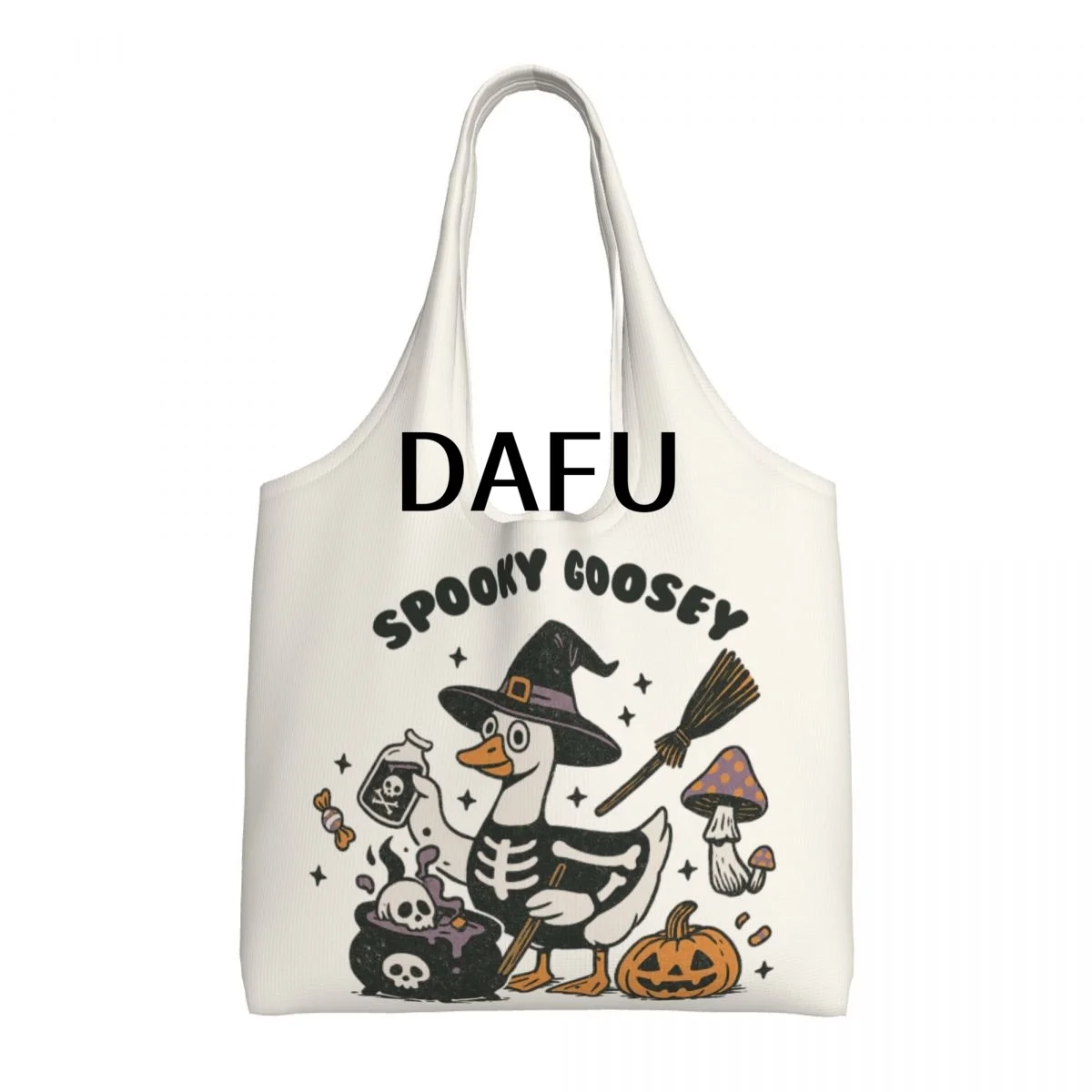 

Spooky Goosey Funny Halloween Print Cotton Tote Bag, Large Capacity Casual Shoulder Bag For Grocery Shopping Commute