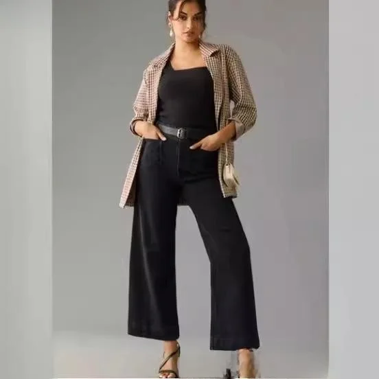 

Повседневные широкие джинсовые джинсы, женские повседневные брюки больших размеров с поясом, рабочая одежда, длина семи футов, летняя коллекция