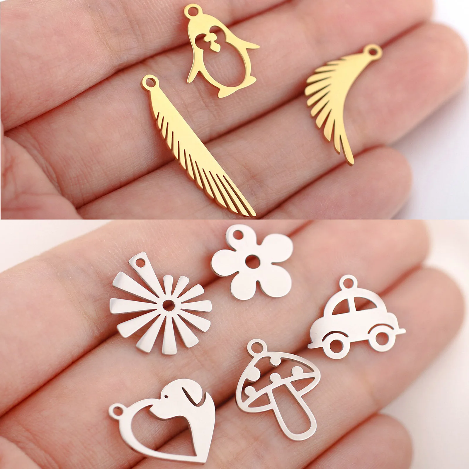 3PCs 304 Stainless Steel Penguin Heart Charms For Jewelry Making Flower Mushroom Feather Pendants Diy Necklace Earrings Findings