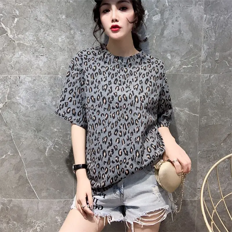 Fashion O-Neck Printed Short Sleeve Leopard T-Shirt Women\'s Clothing 2024 Summer New Loose All-match Tops Casual Tee Shirt