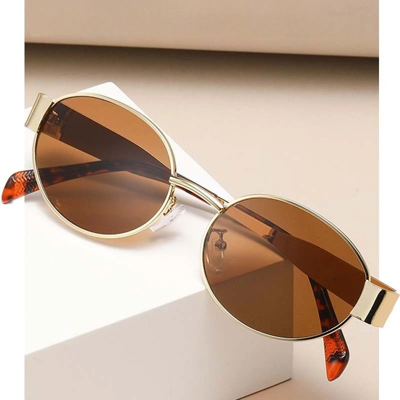 

Retro Metal Frame Sunglasses for Women Men Oval Shades Luxury 90s Green Lens Shades Male UV Protection Eyewear
