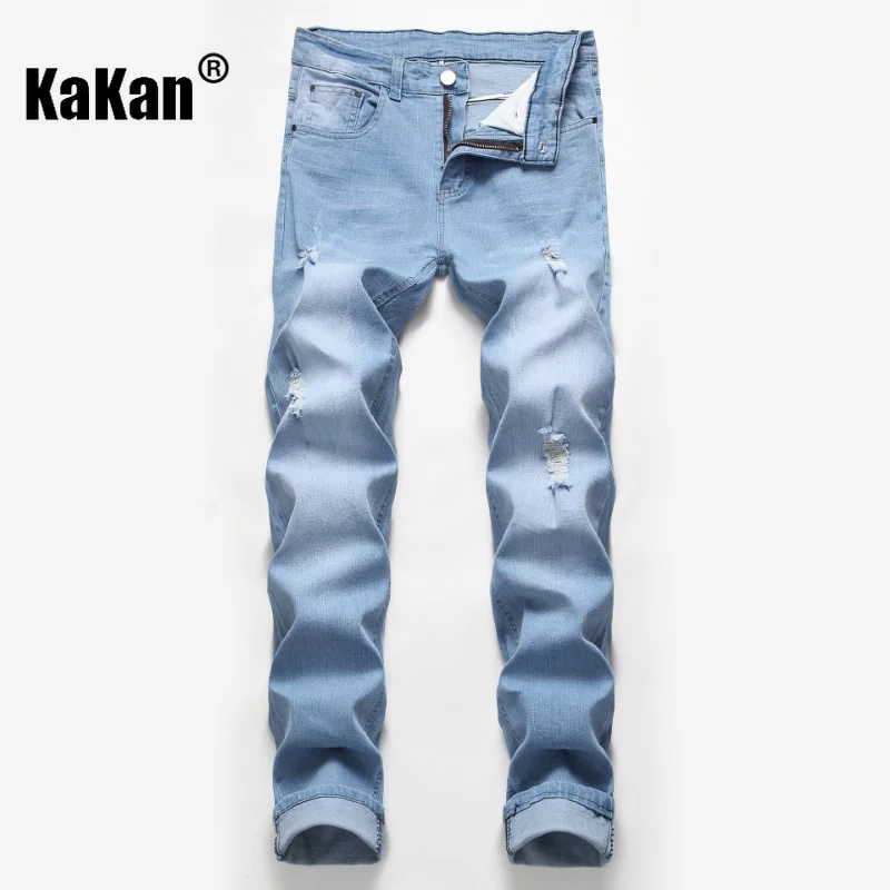 Kakan - New European and American distressed jeans for men's wear, worn out high street trend straight leg long jeans K36-995