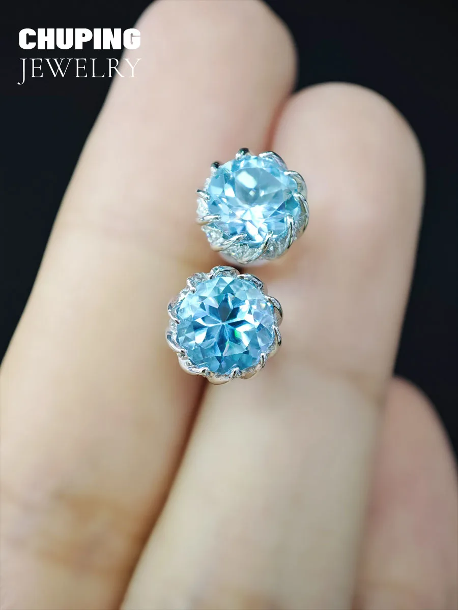 

Chu Ping Fashion Jewelry Topaz Round Shape S925 Earring For Daily Travel Leisure Party or Birthday Gift Delicate & Sparkling