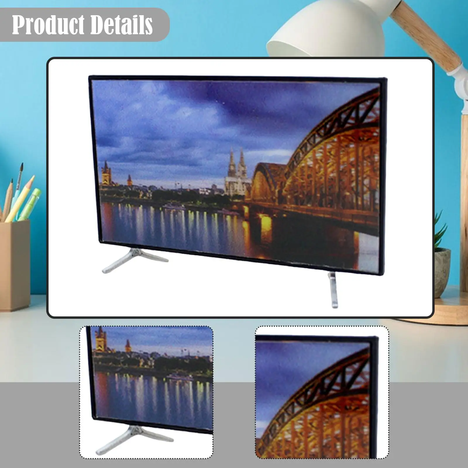 Televisi Rumah Boneka 1/12 dengan Tampilan Layar Gambar TV Mini Dekorasi Berdiri