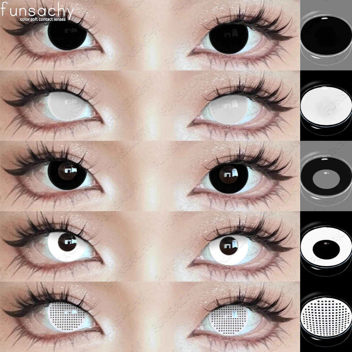 FUNSACHY-lentes negros ciegos para Cosplay, lentes de Color de ojos blancos de Anime, lentes de vampiro para Halloween, lentes rojos multicontáctos coloridos y cosméticos