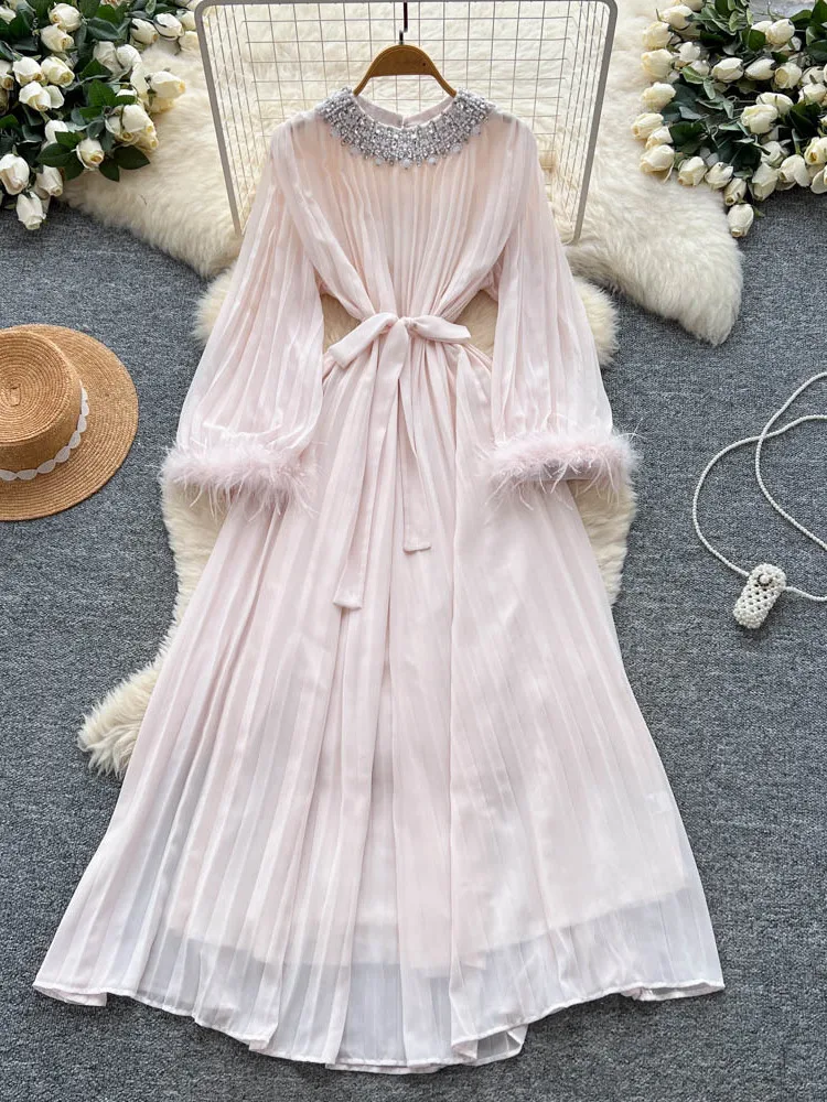 Ele Bubble Sve Dr Jupe longue ornée lourde pour femme Ultra Fairy T Belle balançoire longue Dr Saison d'automne