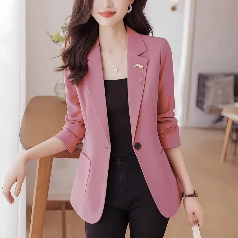 

Korean Ladies Leisure Suit Coat 2025 Female Fashion Solid Color Tops Outwear Spring Autumn Women New Long Sleeves Blazer Jacket